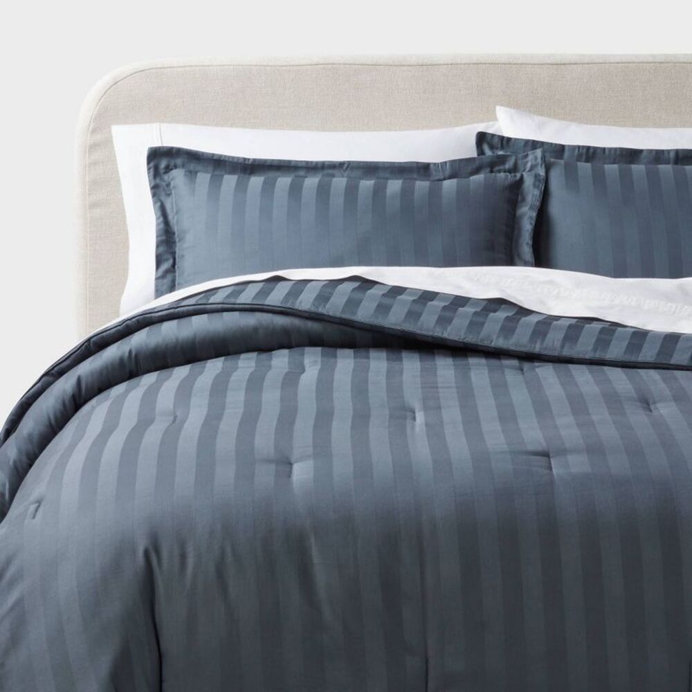 3pc King Luxe 300TC Striped Damask Cotton Comforter Set - Slate Blue
